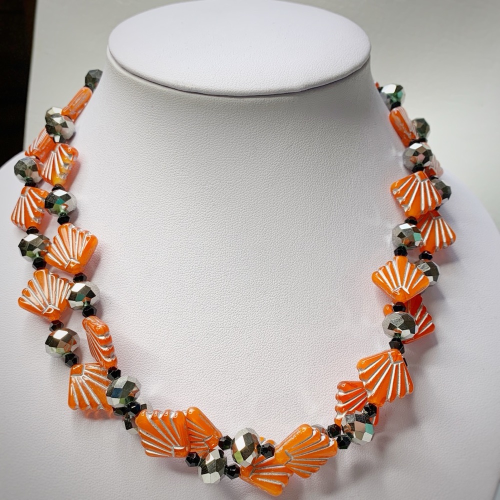 Amber & Hematite Bead Lariat Length Necklace